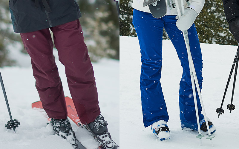 two skiers displaying ski pants